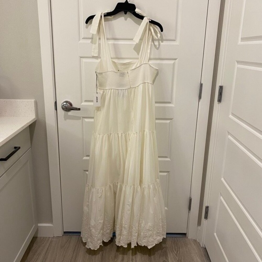 Jason Wu Tiered Cotton Eyelet Maxi Dress Ivory Large White Summer Shoulder Tie - Picture 9 of 14